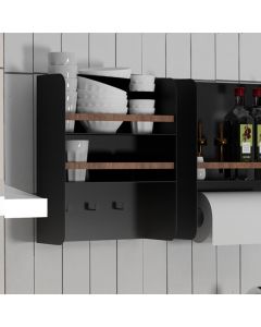 Organizador Multiuso Cozinha em Aço Carbono Preto Madeira  - 40cm Linha Home